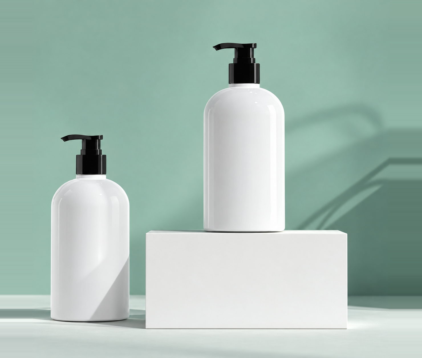 White round shoulder pump bottle for body care