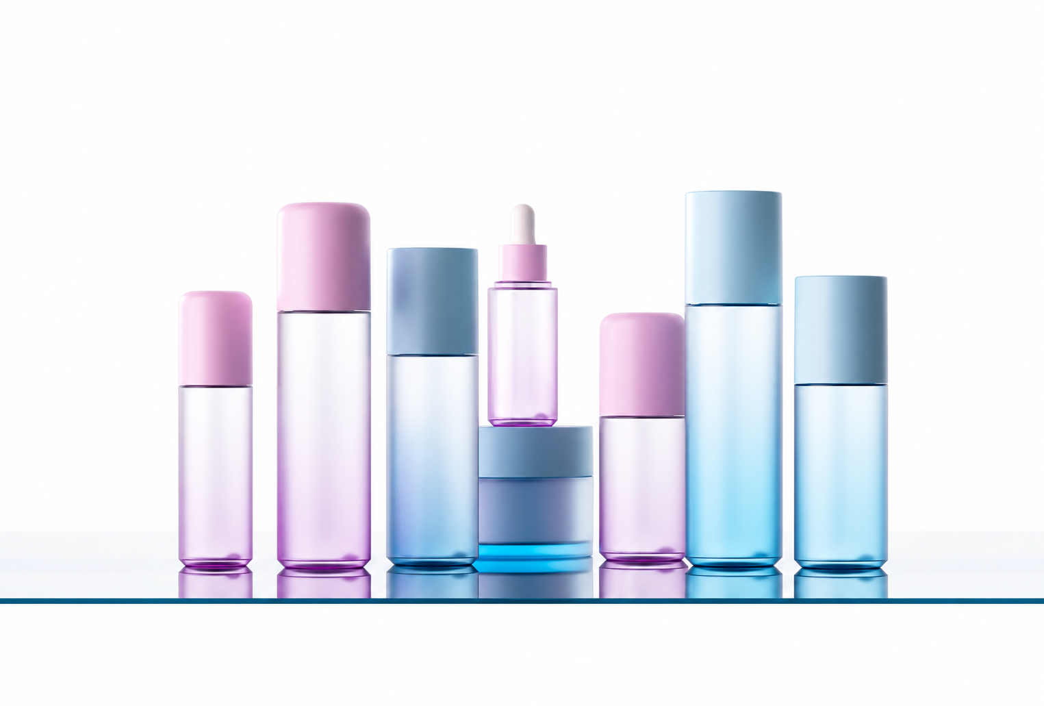Pink and blue cylindrical skincare containers