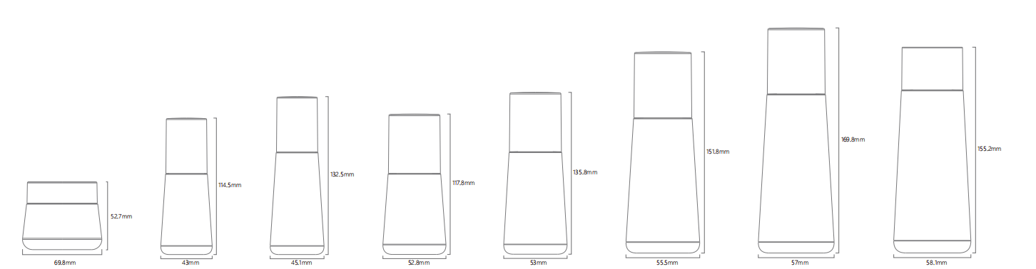 Tapered Bottle Series available bottle formats