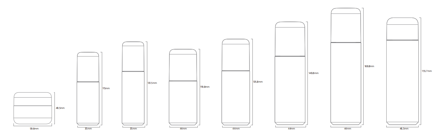 Angled Base Series available bottle formats