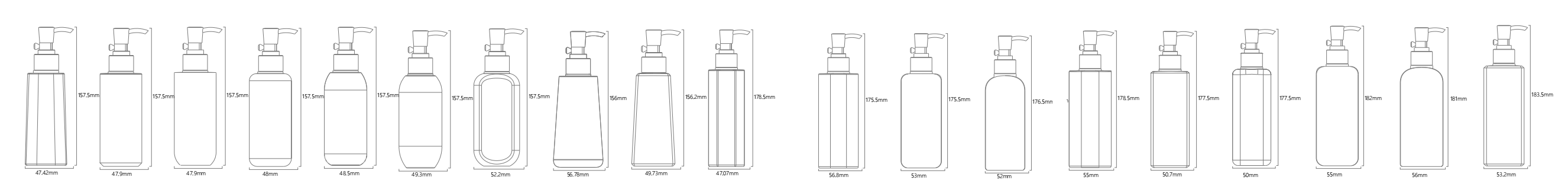 Cleansing Pump Series available bottle formats row 1